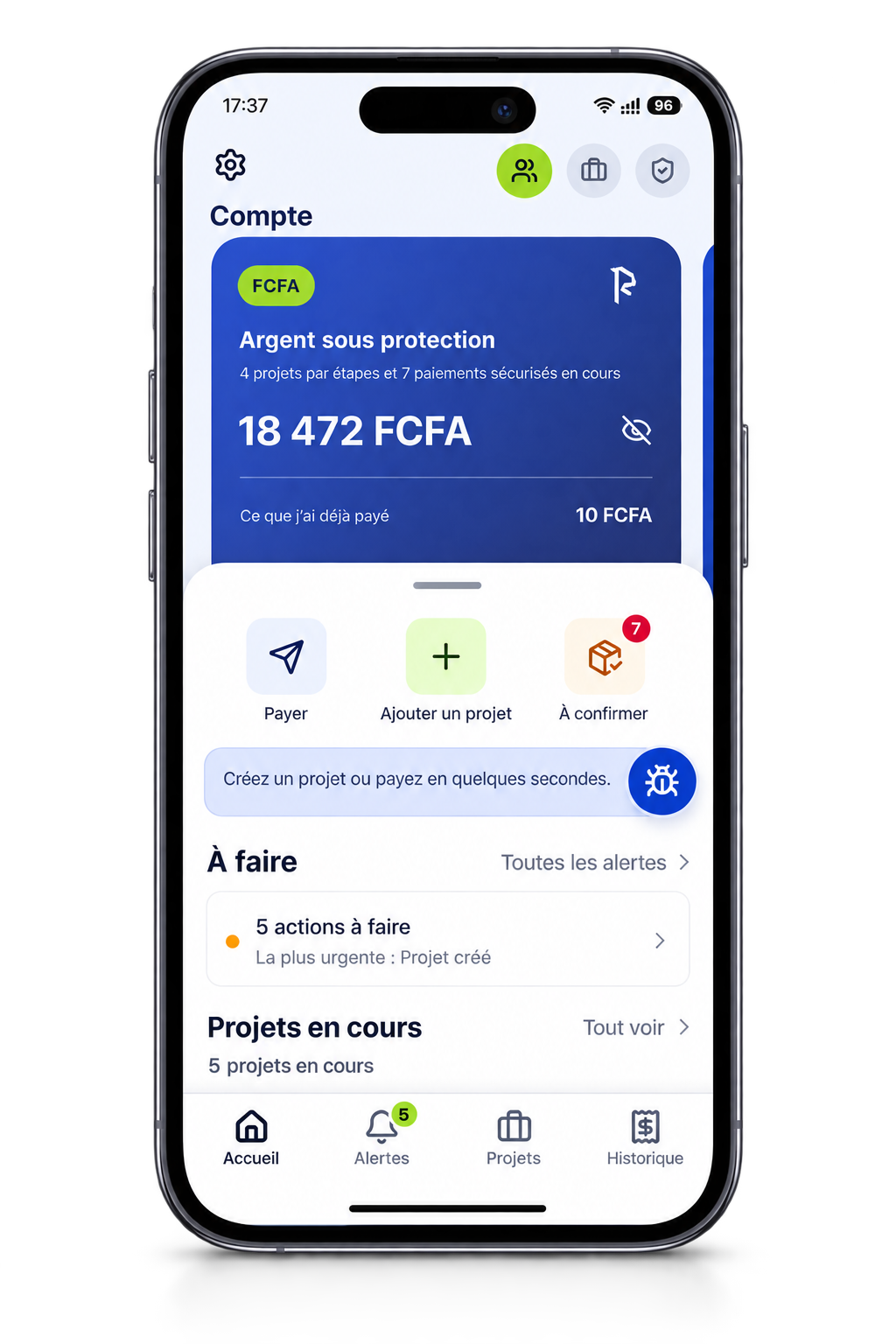 Application Paiyora : argent sous protection, projets en cours et actions à faire
